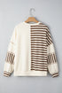 Colorblock Striped Patchwork Henley Pullover Top Exposed-Seam Drop-Shoulder
